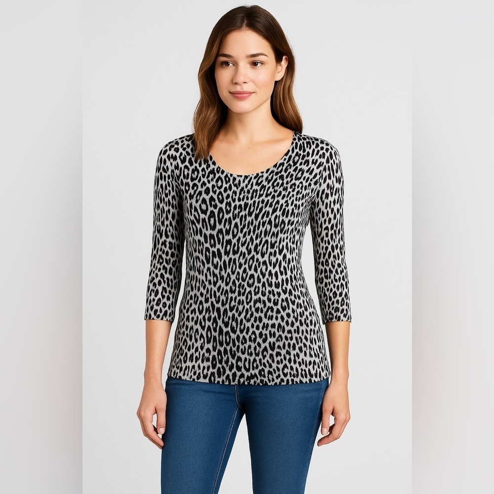 Cynthia Rowley Women’s Leopard Print 3/4 Sleeve Tunic Blouse Multicolor XS